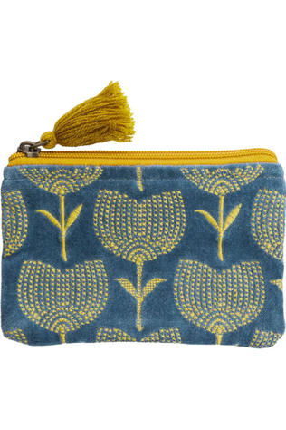 TRANQUILLO Accessoire Textiles Fluwelen Make-Up Tas Magic Tulip Blue