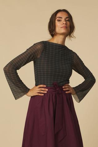 JJXX T-Shirt Minna Mesh Petrified Oak Detail:Checks