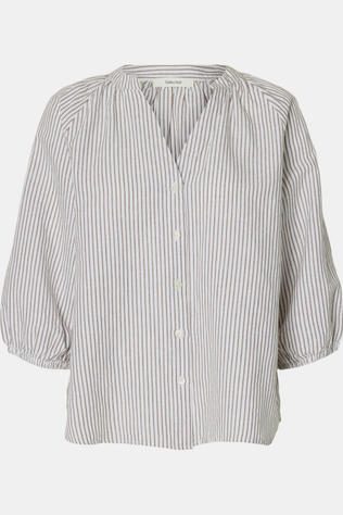 Selected Hemd Cleo-Alberta Linen Bright White Stripes:Chocolate Chip