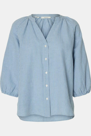 Selected Hemd Cleo-Alberta Linen Dusty Blue Stripes:Bright White