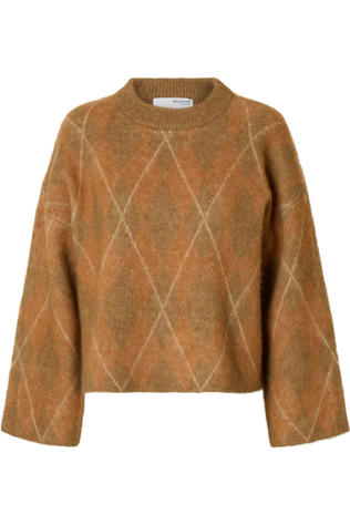 Selected Pull Lulu Brushed Argyle Golden Brown