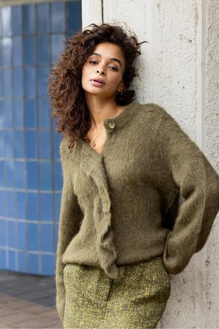 Object JUTTU x OBJECT Cardigan Harry Frill Martini Olive