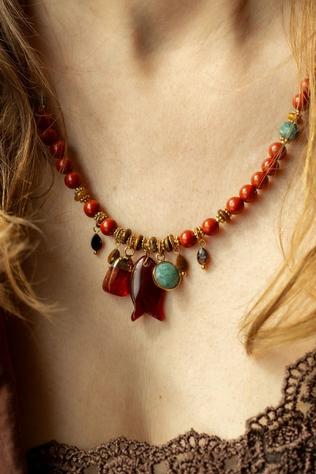 Muja Juma Ketting Red Jasper Round Beads Red