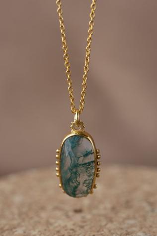 Muja Juma Ketting 60Cm Ylva Moss Agate 8X16Mm Cushion Dark Green