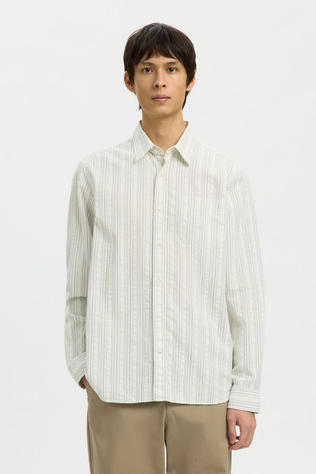 Selected Chemise Regfreddie Mix Seersucker Egret