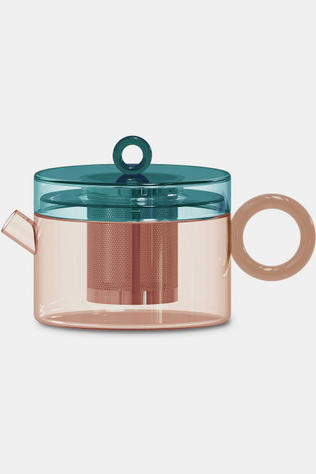WD Lifestyle Accessoire Borosilicate Glass Teapot With Coloured Handle. Ca Peach/ Petrol Green