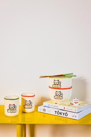 Servies Noodle Bowl Lucky Cat Green