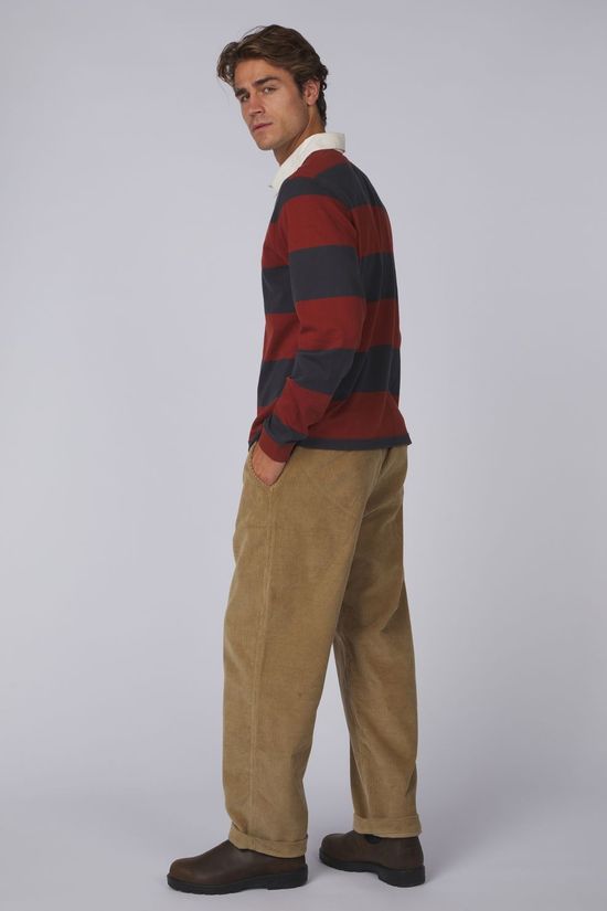 Patagonia Polo M'S L/S Rugby Wide Stripe: Rusty Red