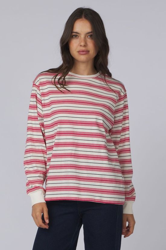 Edited T-Shirt Vala Stripes: Barbados Cherry, Graphite, Egret