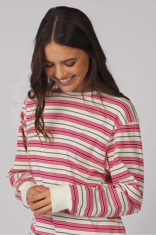 Edited T-Shirt Vala Stripes: Barbados Cherry, Graphite, Egret