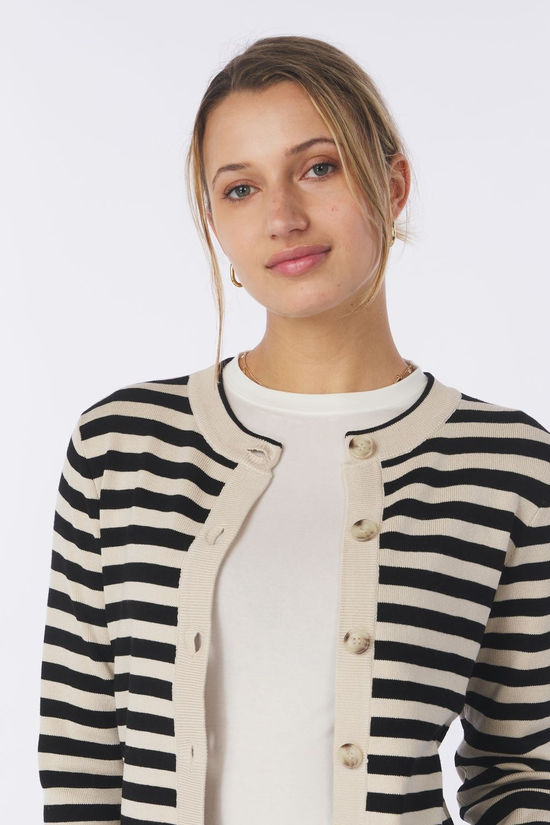 Object Cardigan Ester Sli Sandshell Stripe Black