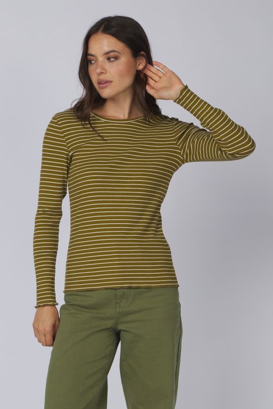 Selected T-Shirt Anna Crew Str Fir Green Stripes:W Snow White Stripes - Thin