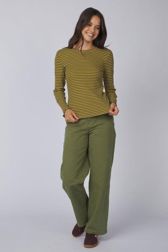 Selected T-Shirt Anna Crew Str Fir Green Stripes:W Snow White Stripes - Thin