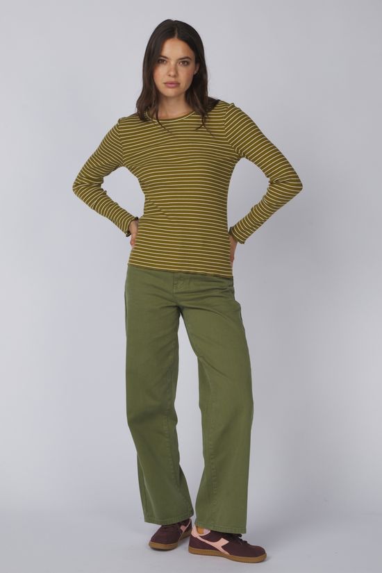 Selected T-Shirt Anna Crew Str Fir Green Stripes:W Snow White Stripes - Thin