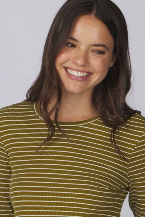 Selected T-Shirt Anna Crew Str Fir Green Stripes:W Snow White Stripes - Thin