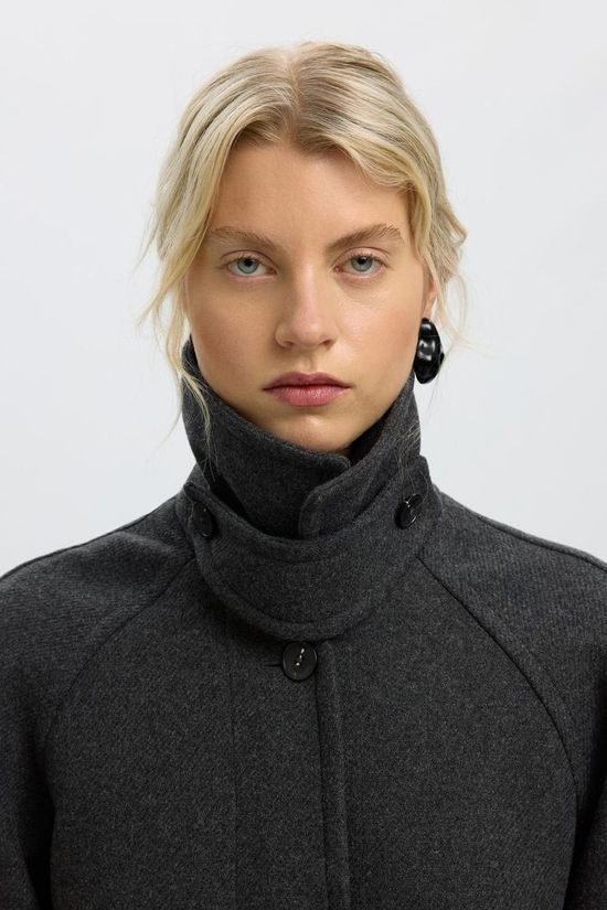 Selected Manteau Slwraey Manteco Coat Dark Grey Melange