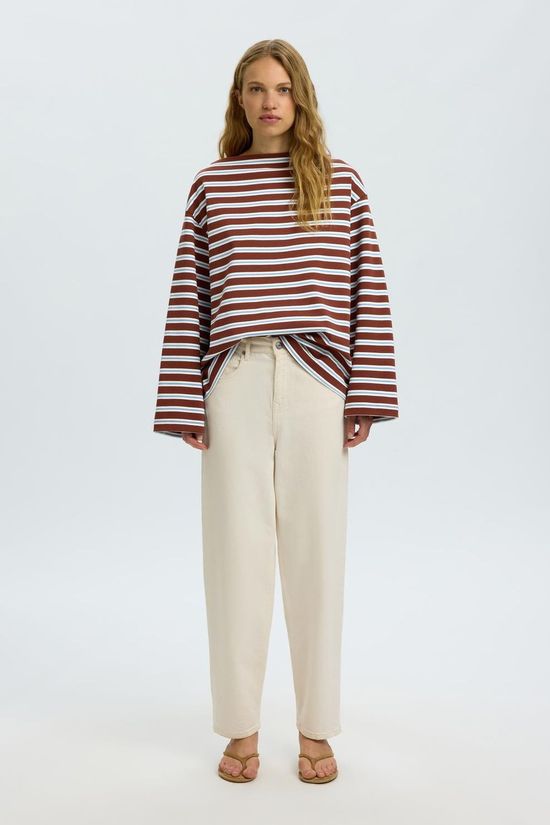 Selected T-Shirt Polly Boatneck Striped Cherry Mahogany Stipe