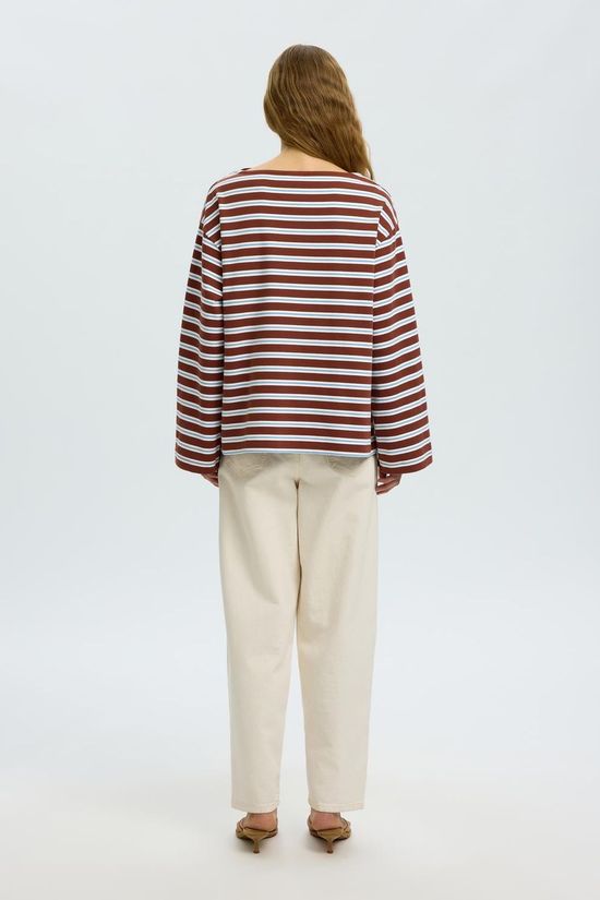 Selected T-Shirt Polly Boatneck Striped Cherry Mahogany Stipe