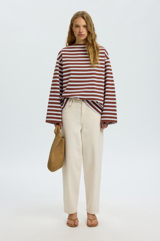 Selected T-Shirt Polly Boatneck Striped Cherry Mahogany Stipe