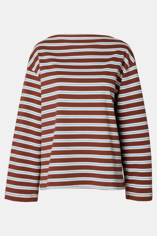 Selected T-Shirt Polly Boatneck Striped Cherry Mahogany Stipe