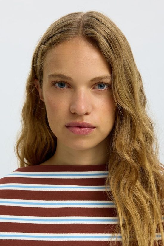 Selected T-Shirt Polly Boatneck Striped Cherry Mahogany Stipe