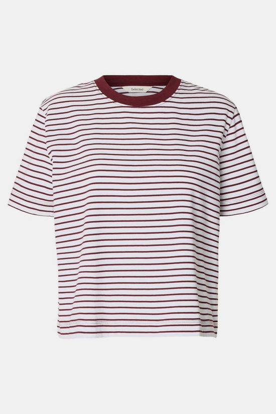 Selected T-Shirt Essential Stripedoxy Tawny Port Stripes:Bright White - Thin