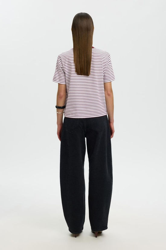 Selected T-Shirt Essential Stripedoxy Tawny Port Stripes:Bright White - Thin