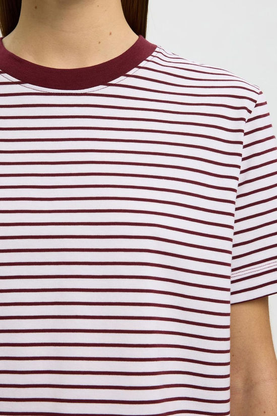 Selected T-Shirt Essential Stripedoxy Tawny Port Stripes:Bright White - Thin