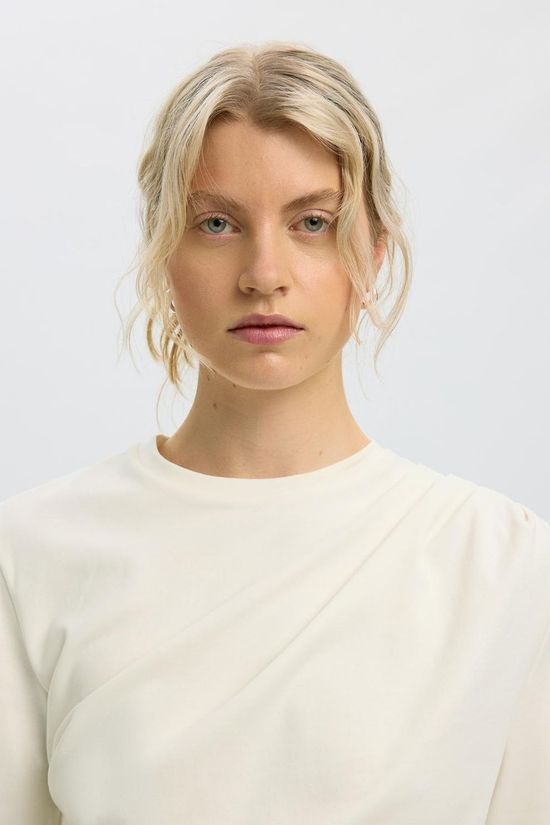 Selected T-Shirt Slwoline Light Twist Tee Egret