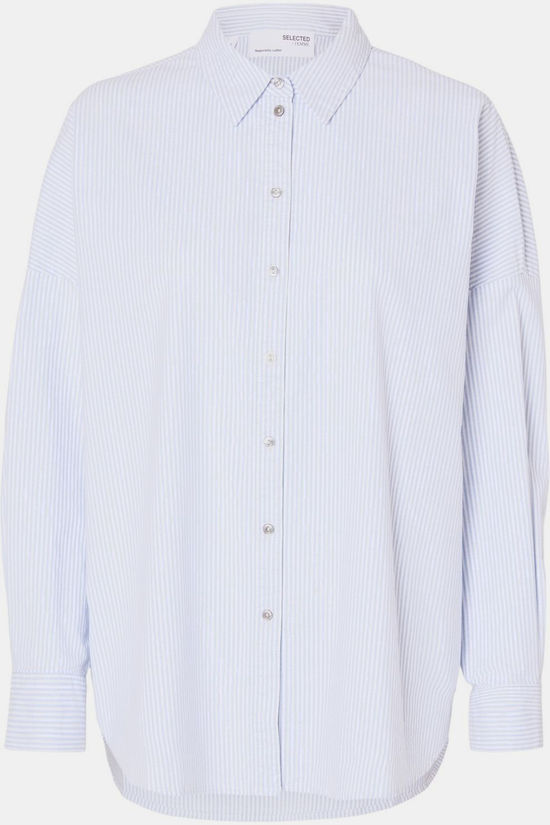 Selected Chemise Nova Oxford Bright White/Endless Sky Stripe
