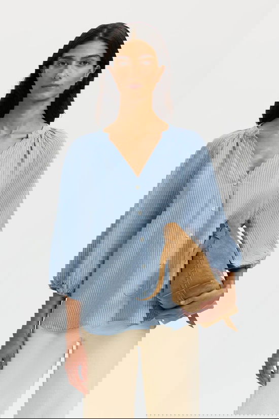 Selected Hemd Cleo-Alberta Linen Dusty Blue Stripes:Bright White