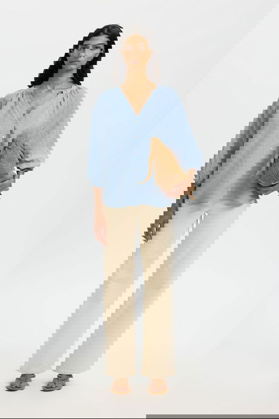 Selected Hemd Cleo-Alberta Linen Dusty Blue Stripes:Bright White