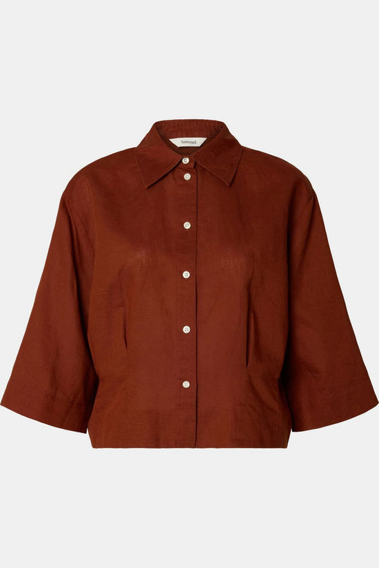 Selected Hemd Slfcleo Regular 3/4 Cropped Shirt B Cherry Mahogany