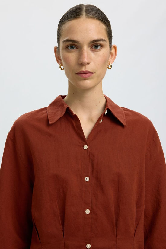 Selected Hemd Slfcleo Regular 3/4 Cropped Shirt B Cherry Mahogany