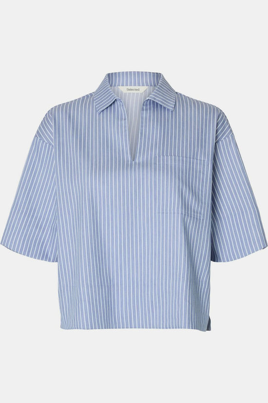 Selected Blouse Romie Dusty Blue Stripes:Bright White