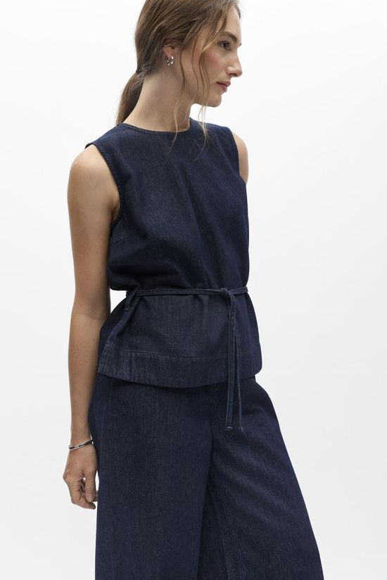 Object JUTTU x OBJECT  Blouselia Tie Dark Blue Denim