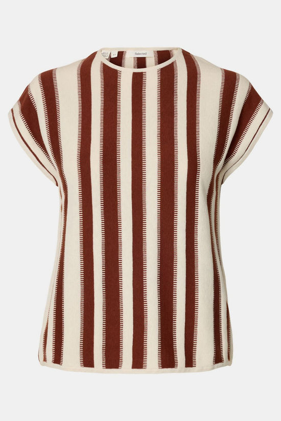 Selected Trui Slflina Sl Birch Stripes:Cherry Mahogany