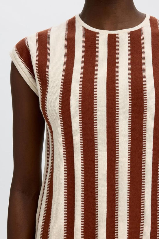 Selected Trui Slflina Sl Birch Stripes:Cherry Mahogany