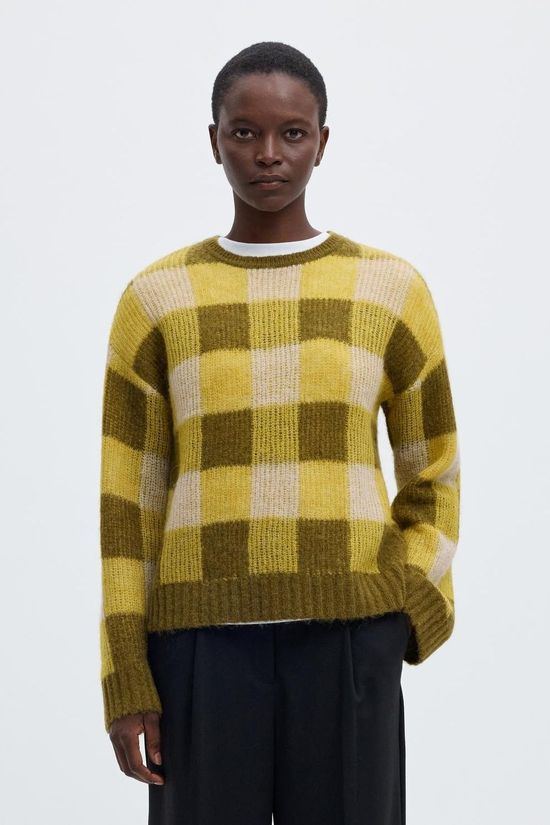 Selected Trui Slwlulu Loose Check Avocado Oil Checks:Fir Green And Birch