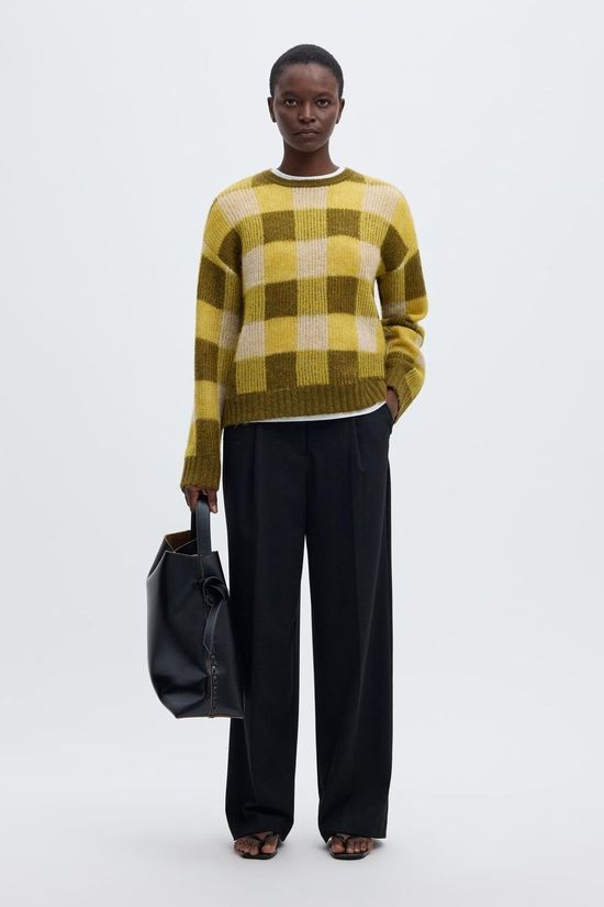 Selected Trui Slwlulu Loose Check Avocado Oil Checks:Fir Green And Birch