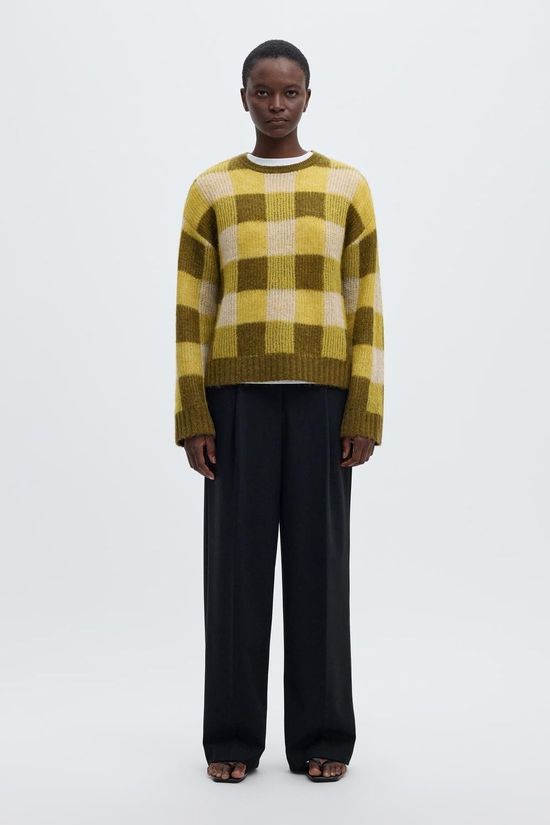 Selected Trui Slwlulu Loose Check Avocado Oil Checks:Fir Green And Birch