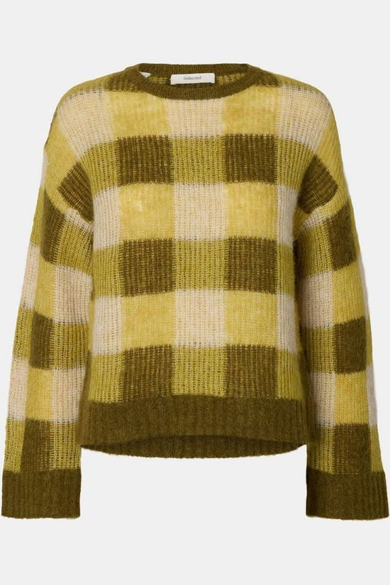 Selected Trui Slwlulu Loose Check Avocado Oil Checks:Fir Green And Birch
