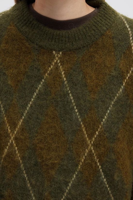 Selected Trui Lulu Brushed Argyle Kalamata Fir Green + Birch