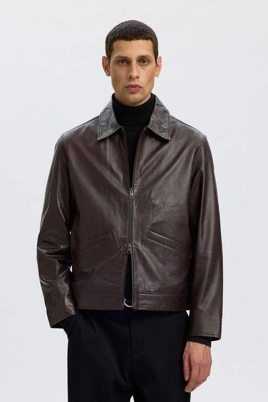 Selected Veste Slmscott Leather Jkt Demitasse