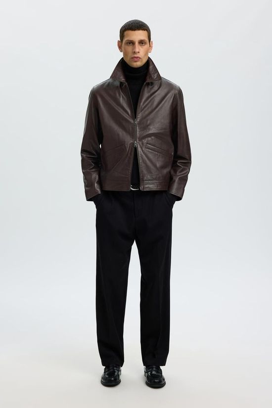 Selected Veste Slmscott Leather Jkt Demitasse