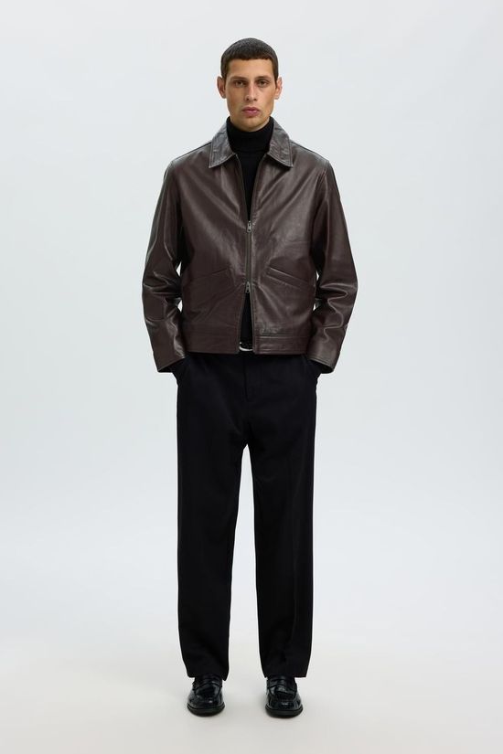 Selected Veste Slmscott Leather Jkt Demitasse