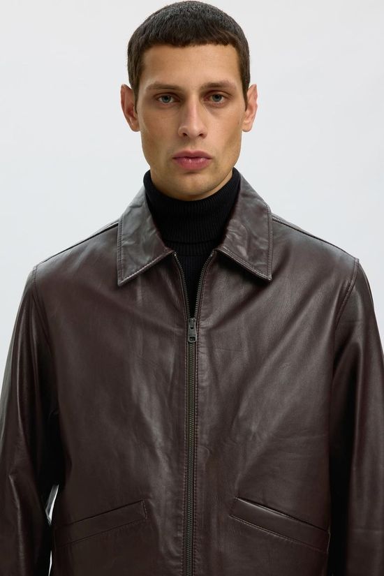Selected Veste Slmscott Leather Jkt Demitasse