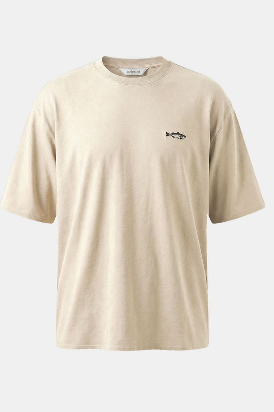 Selected T-Shirt Slmlooseoscar Print Ss Tee Oatmeal