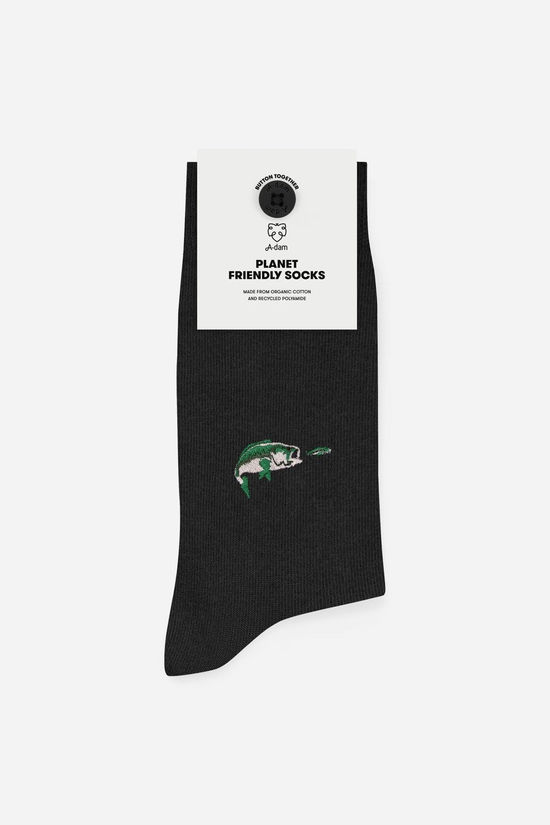 A-Dam Chaussettes Casual Sock Black With 2 Fish Embroidery size 41-46 Maya 96 Black