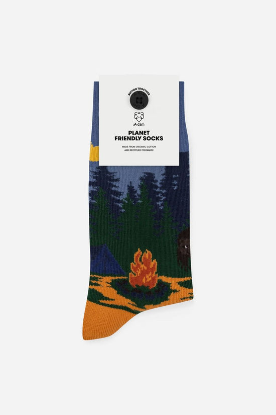 A-Dam Chaussettes Casual Sock Green Intarsia Scene Camp Trip size 41-46 Dark Green